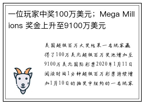 一位玩家中奖100万美元；Mega Millions 奖金上升至9100万美元